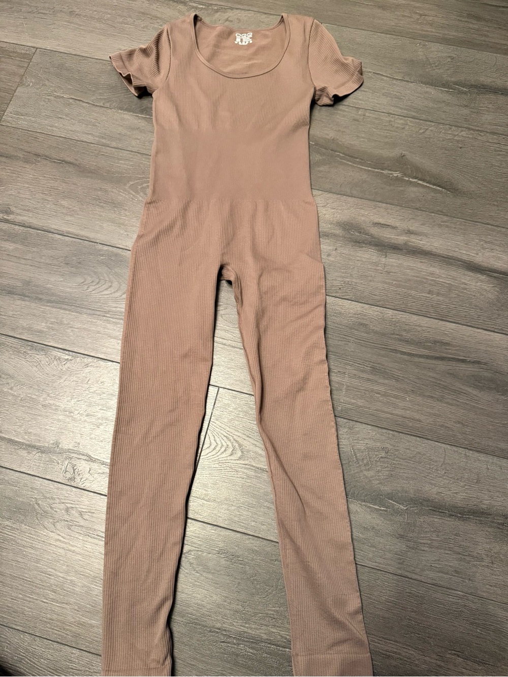 Ribbed Short-Sleeve Jumpsuit - Taupe